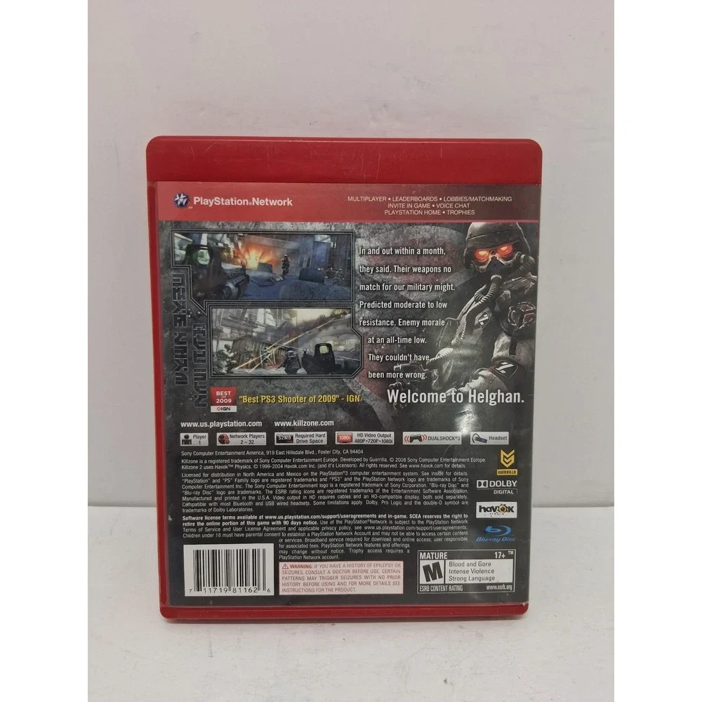 Killzone 2 Sony PS3 PlayStation 3 Greatest Hits Red Case First Person Shooter